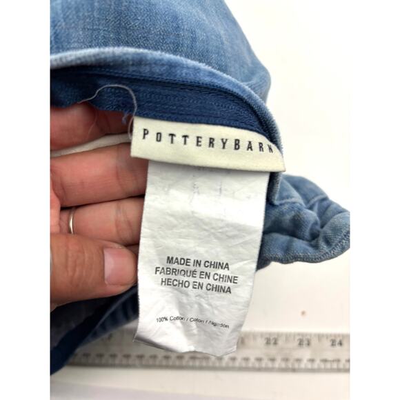 Pottery Barn Blue Denim Decorative Pillow 100% Cotton 20" x 20" Down Feathers - Picture 5 of 11